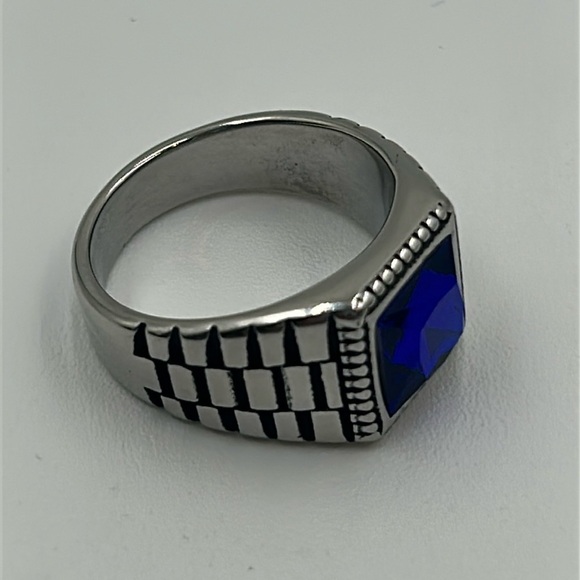 2043- Royal Blue Color Cubic Zirconia Handmade Men's Ring Size 13.5 NWT - Picture 1 of 8